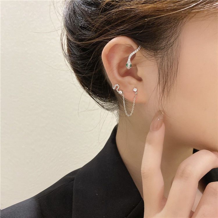 Diamond-studded snake-shaped earrings