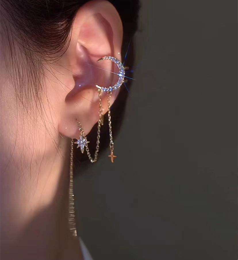 Moon and Star Tassel Ear Cuff