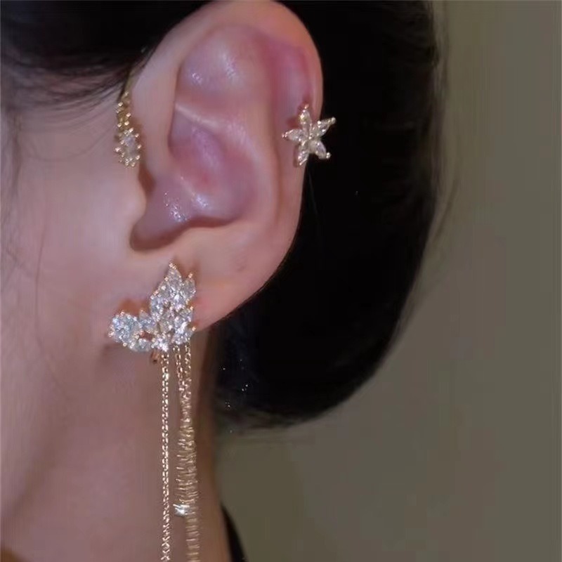 Star tassel earrings with diamonds