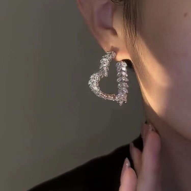 Super shiny zircon wheat ears cross heart earrings