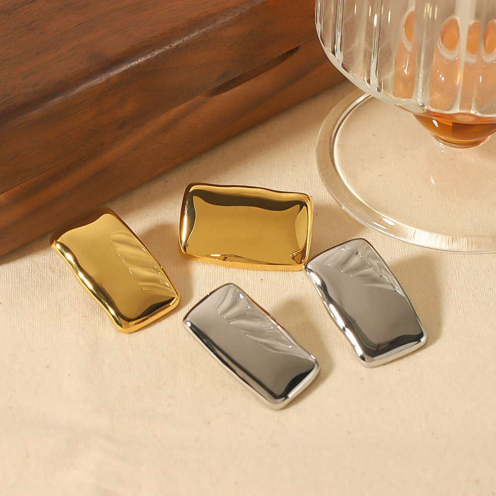Chic Rectangular Gold and Silver - Tone Stud Earrings
