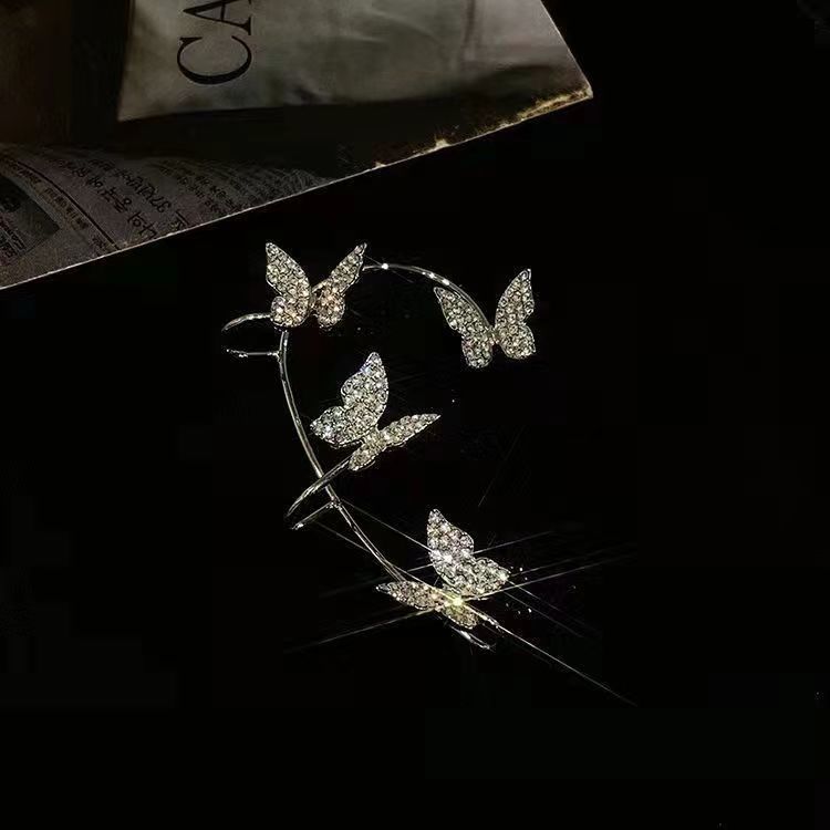 Diamond Butterfly Clip Earrings