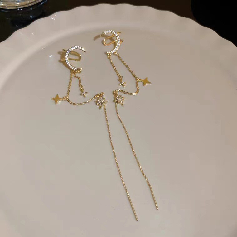 Moon and Star Tassel Ear Cuff