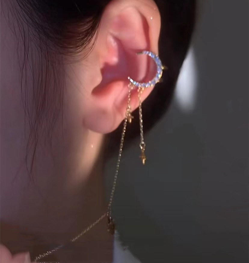 Moon and Star Tassel Ear Cuff