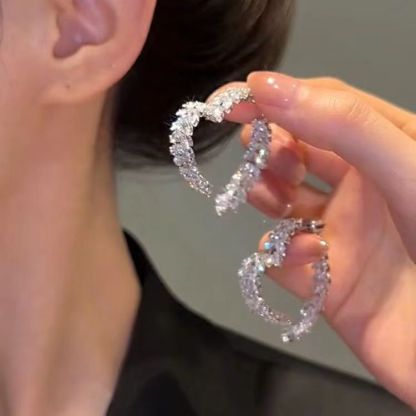 Super shiny zircon wheat ears cross heart earrings
