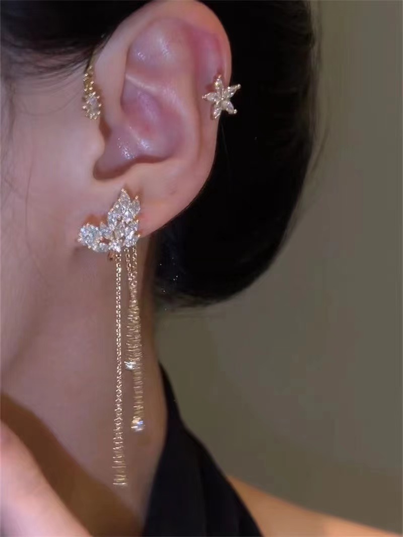 Star tassel earrings with diamonds