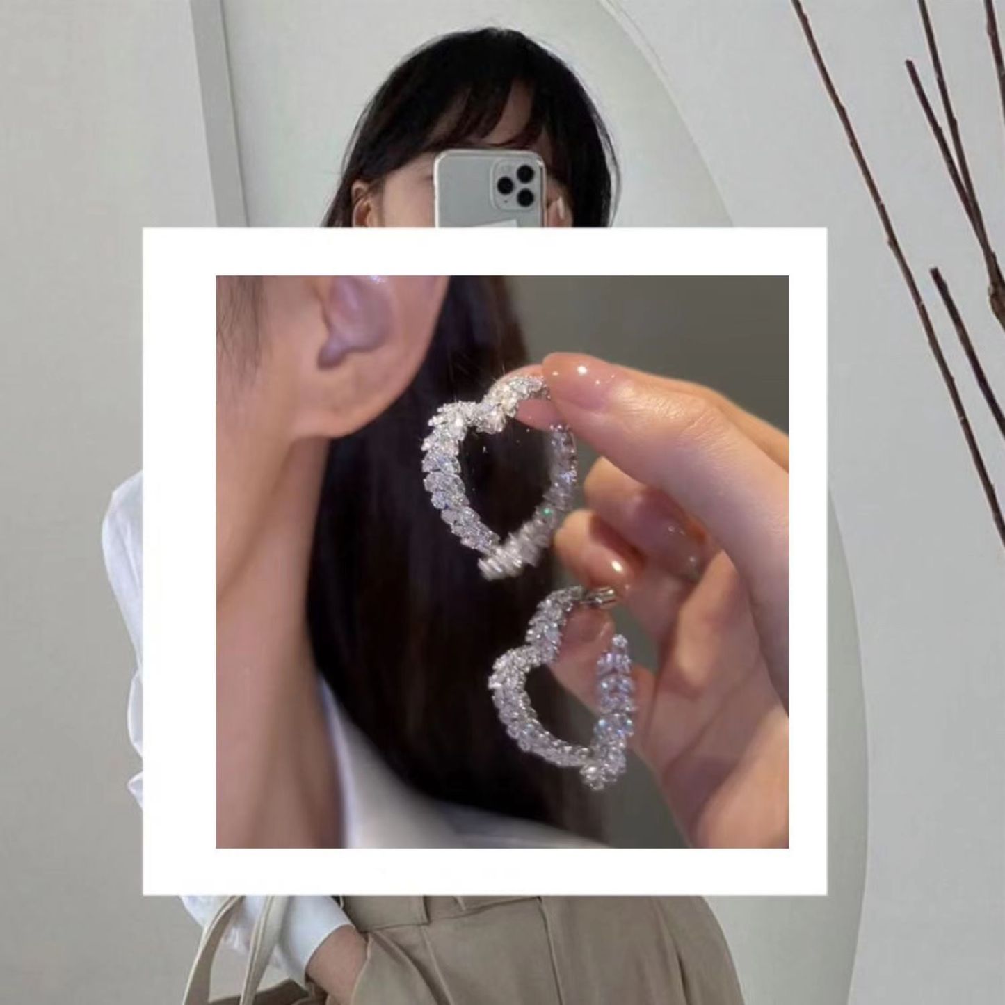 Super shiny zircon wheat ears cross heart earrings