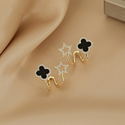 s925 silver needle black four-leaf clover fashionable and simple earrings