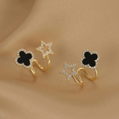 s925 silver needle black four-leaf clover fashionable and simple earrings