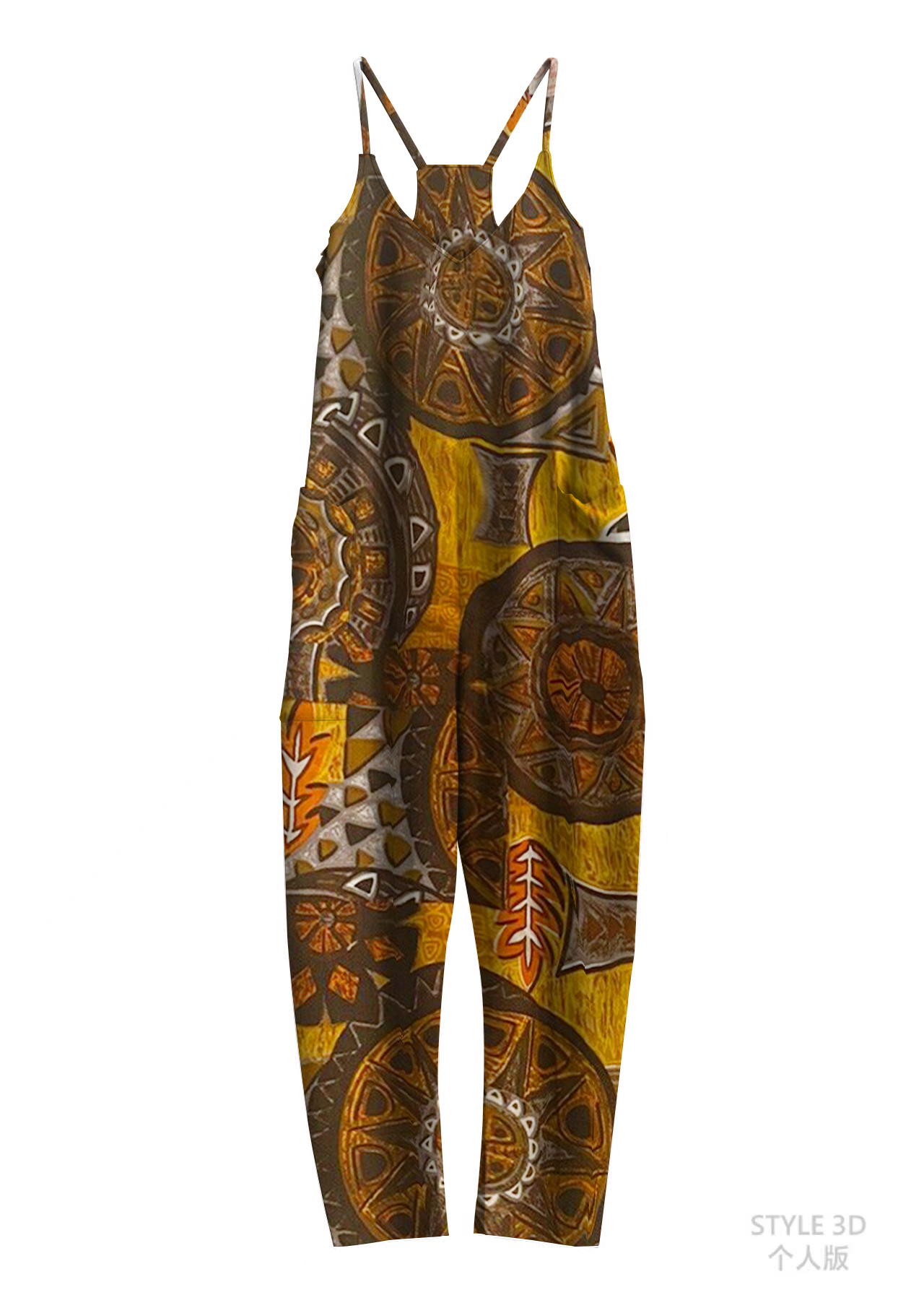 Vintage Geometric Print Pattern Jumpsuit