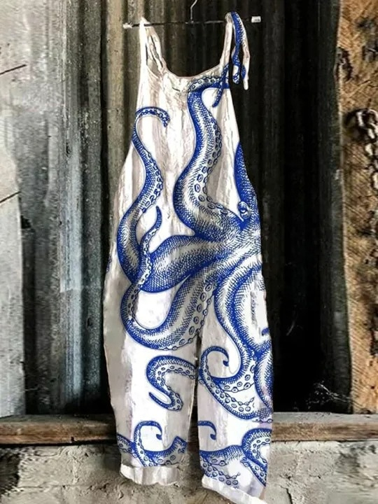 Japanese Octopus Linen Blend Loose Casual Jumpsuit