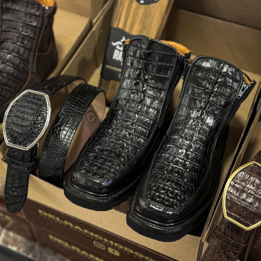 Hot sale Handcrafted Crocodile Leather Texture Western Cowboy Boots