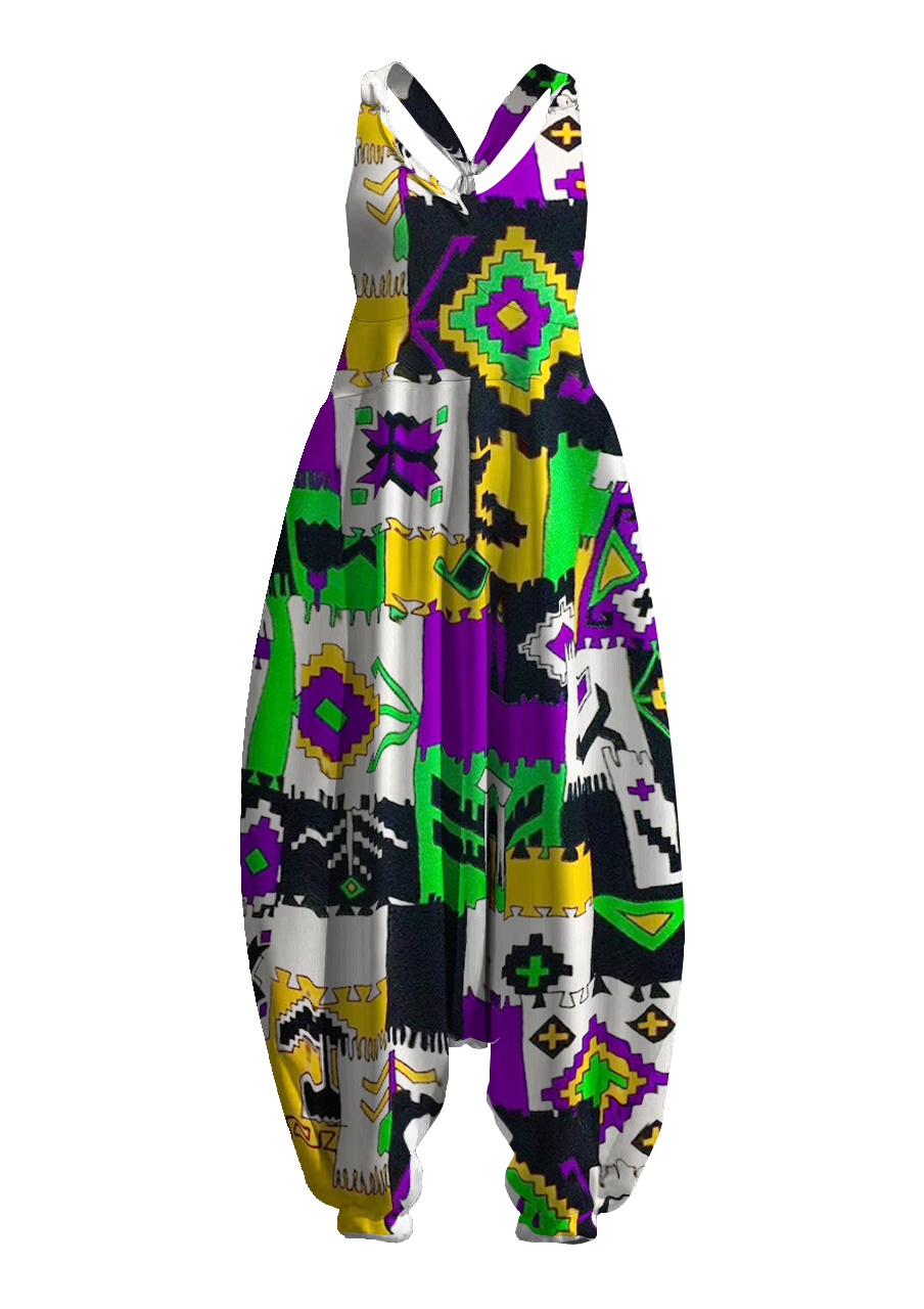 Vintage Geometric Print Pattern Jumpsuit