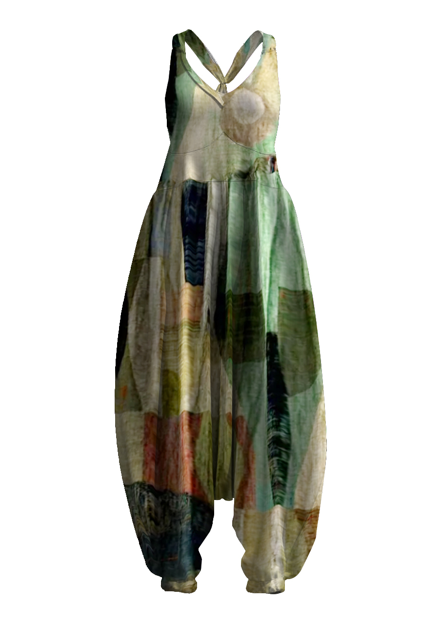 Vintage Geometric Print Pattern Jumpsuit