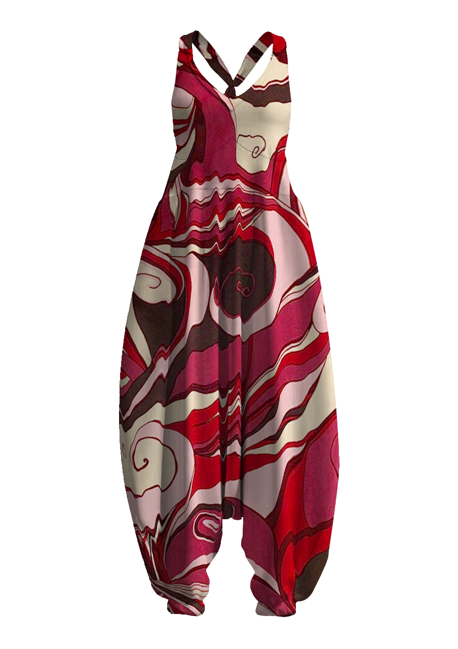 Vintage Geometric Print Pattern Jumpsuit