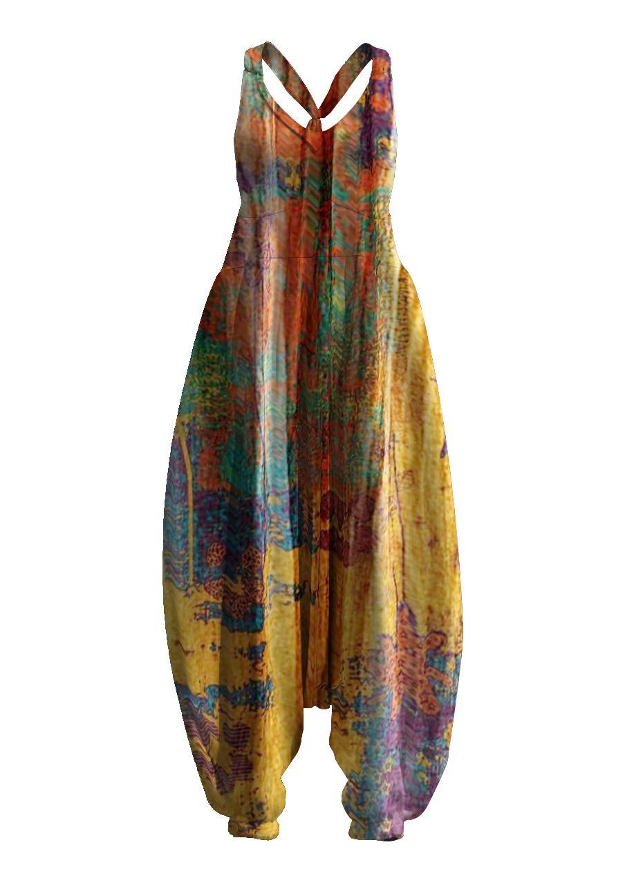 Vintage Geometric Print Pattern Jumpsuit