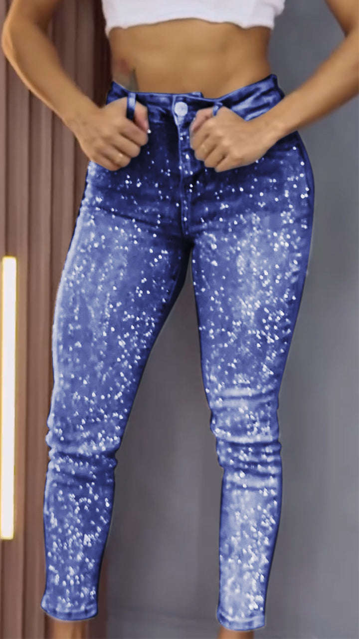 1# Women's Single-sided Elastic Rhinestone Slim Fit Casual Jeans