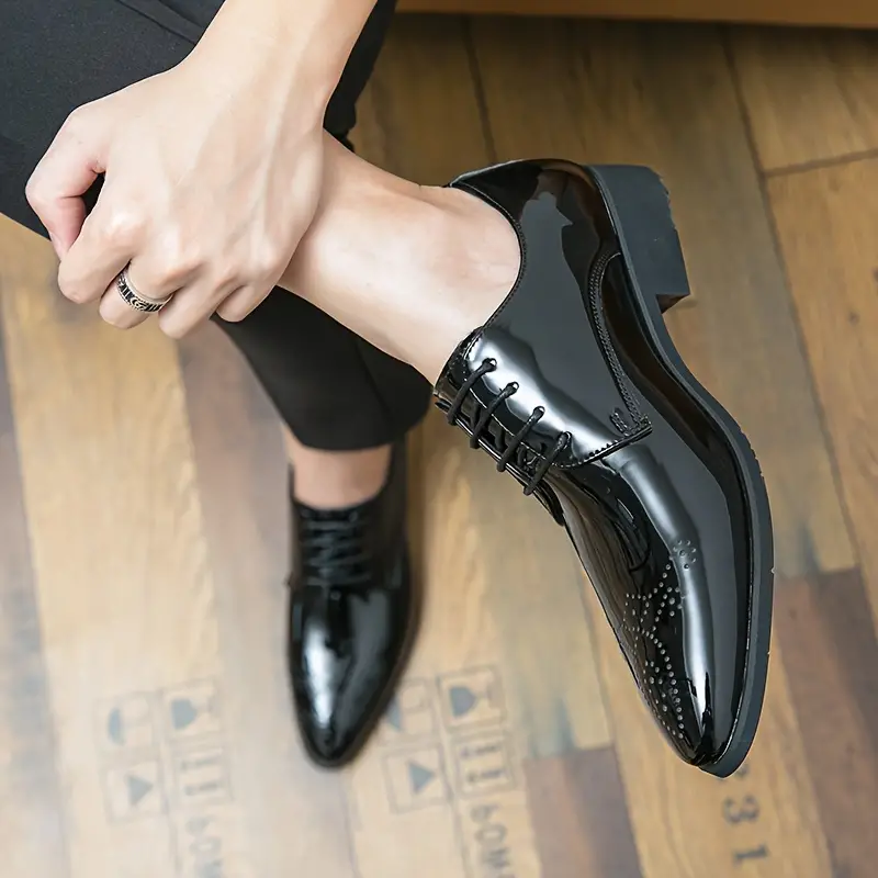 Mens Formal Dress Pointed Toe Brogue Shoes Breathable Anti Skid Lace Up Derby Shoes For Business Office Wedding Party Spring Summer And Autumn Men s Shoes Temu details 9