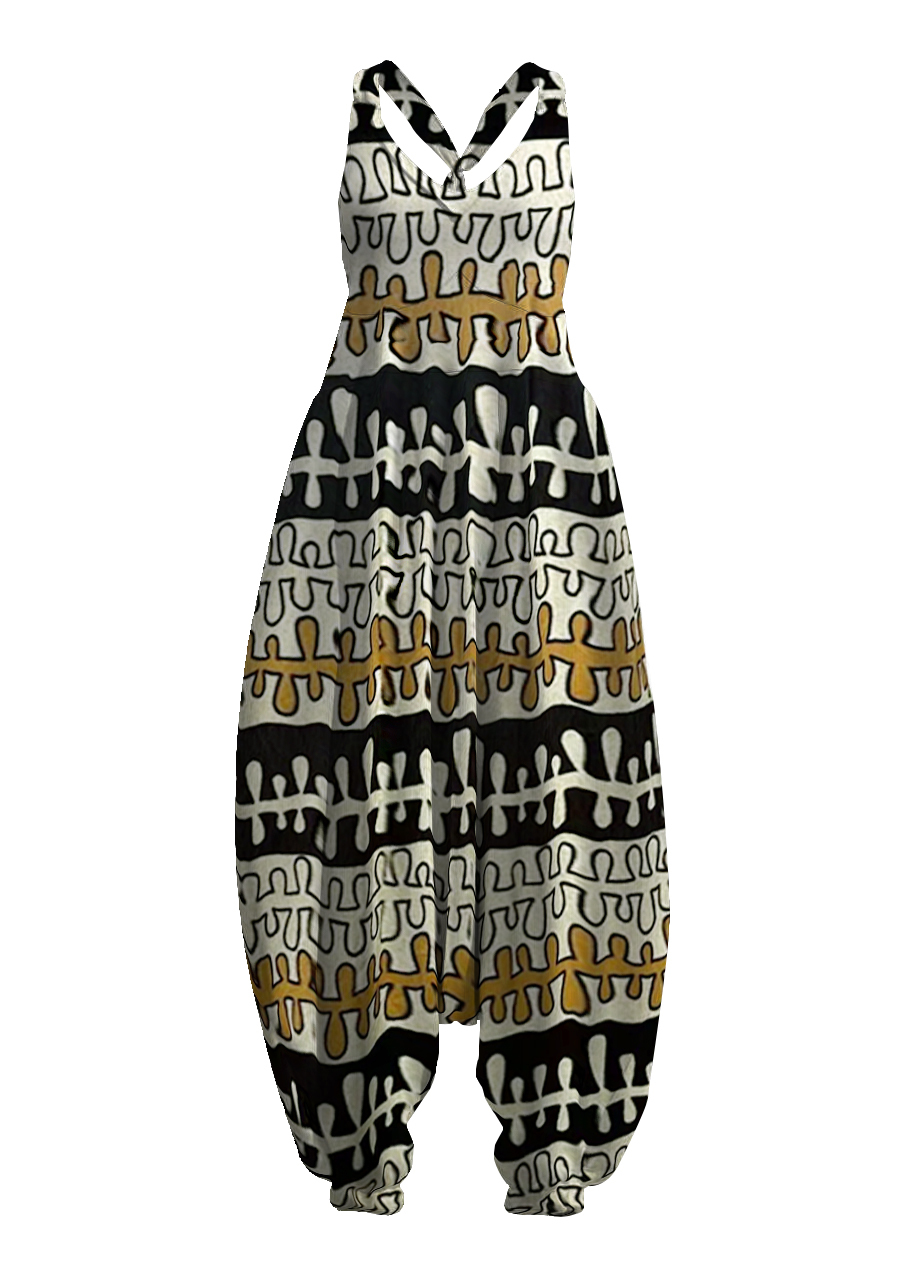 Vintage Geometric Print Pattern Jumpsuit