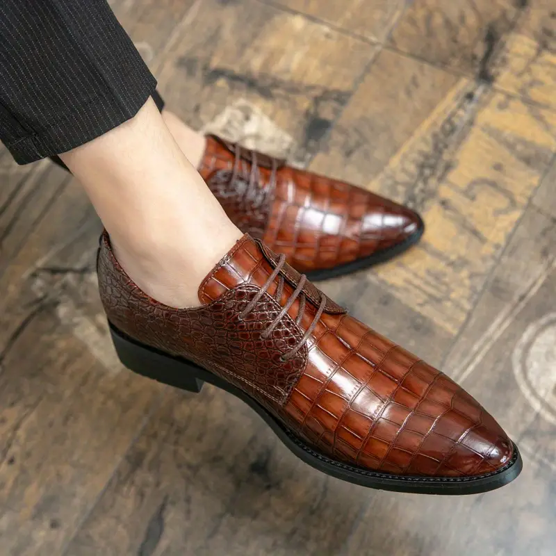 formal dress shoes crocodile embossed pointed top durable details 3