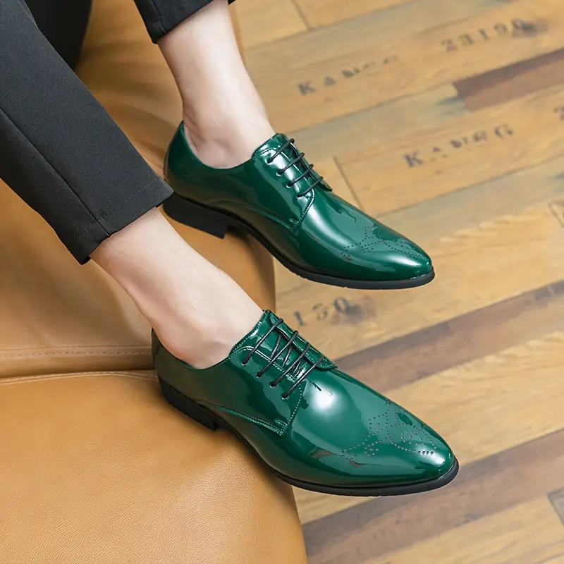 Mens Formal Dress Pointed Toe Brogue Shoes Breathable Anti Skid Lace Up Derby Shoes For Business Office Wedding Party Spring Summer And Autumn Men s Shoes Temu details 0