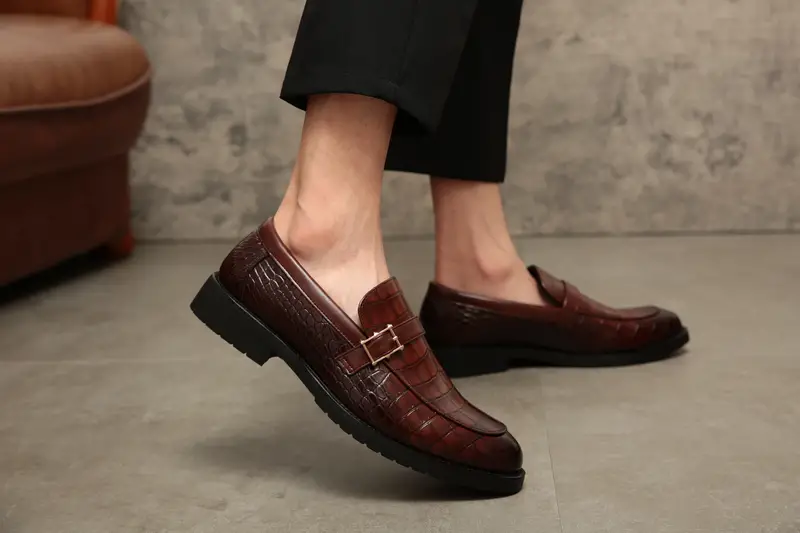 slip bit loafer shoes men s crocodile print pointed toe details 6