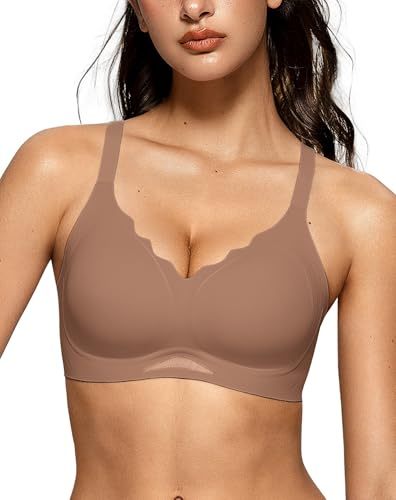 Vertvie Women's Seamless Bras Wireless Supportive Bras Scalloped Full Coverage Bralettes No Underwire Push Up Bra