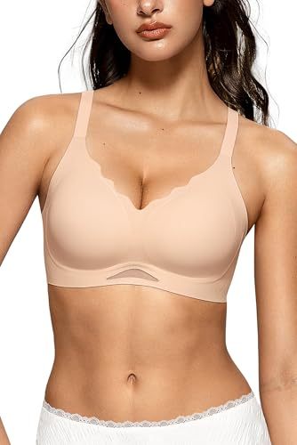 Vertvie Women's Seamless Bras Wireless Supportive Bras Scalloped Full Coverage Bralettes No Underwire Push Up Bra