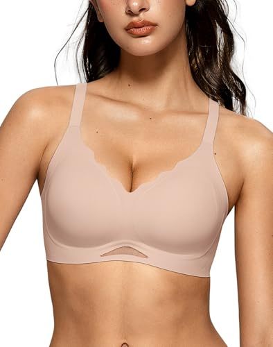 Vertvie Women's Seamless Bras Wireless Supportive Bras Scalloped Full Coverage Bralettes No Underwire Push Up Bra