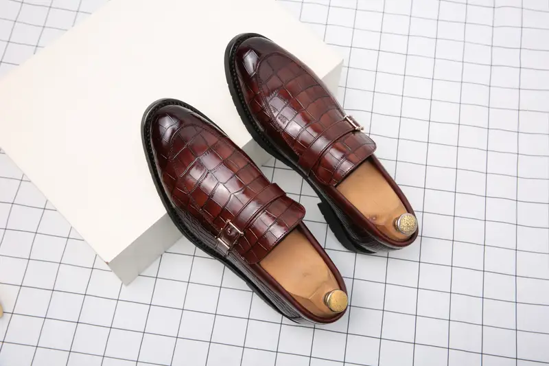 slip bit loafer shoes men s crocodile print pointed toe details 0