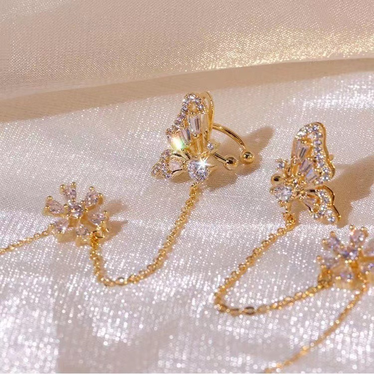 Butterfly Flower Ear Bone Clip Ear Wire Integrated Earrings A Pair