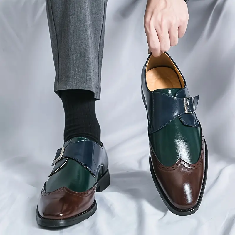 wing tip monk strap loafers plus size men s breathable slip details 4