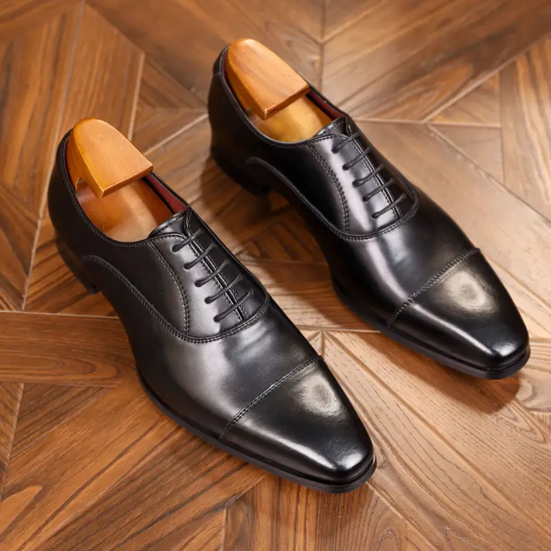 leather dress shoes men s classical solid split cap toe details 1