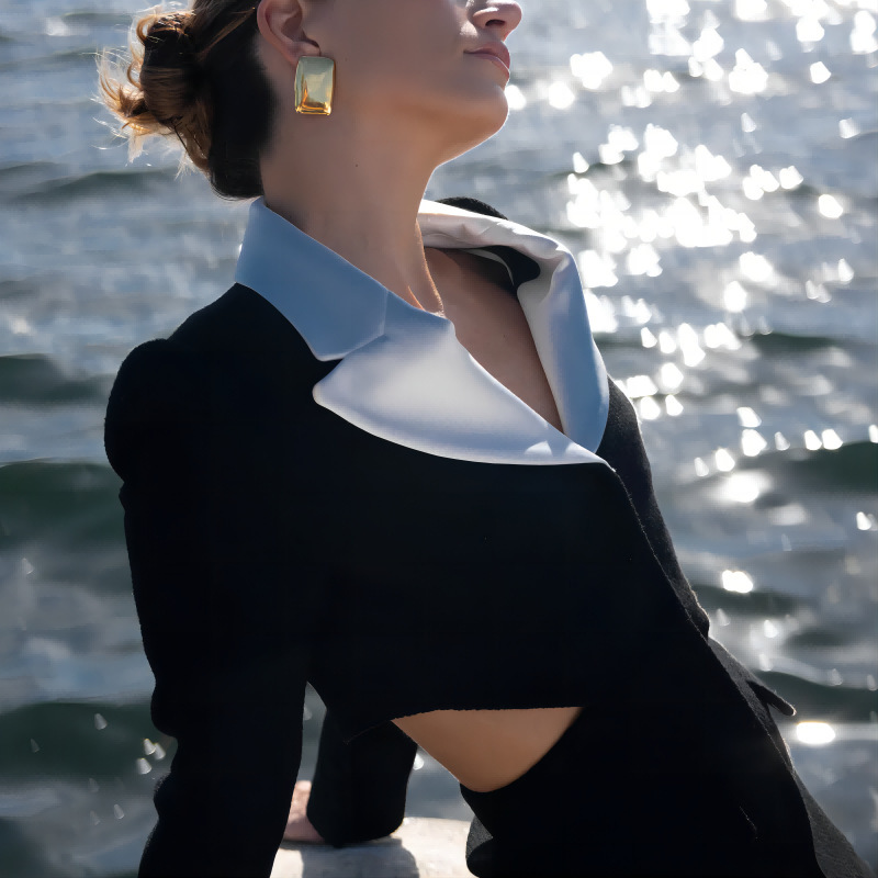 Chic Rectangular Gold and Silver - Tone Stud Earrings
