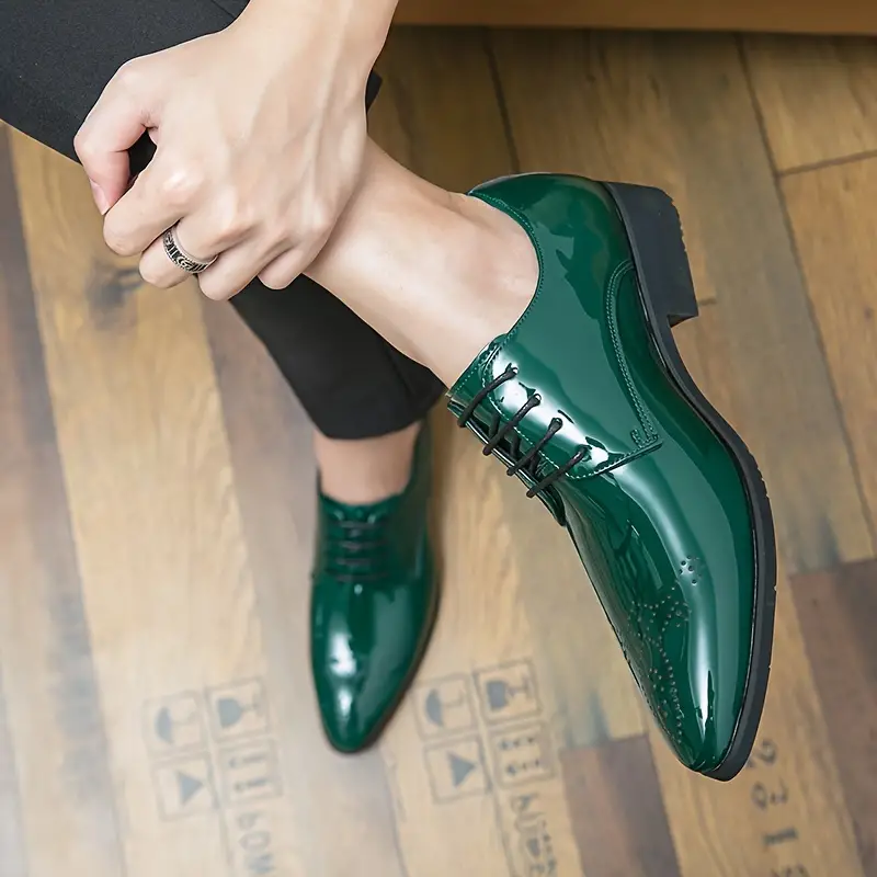 Mens Formal Dress Pointed Toe Brogue Shoes Breathable Anti Skid Lace Up Derby Shoes For Business Office Wedding Party Spring Summer And Autumn Men s Shoes Temu details 4