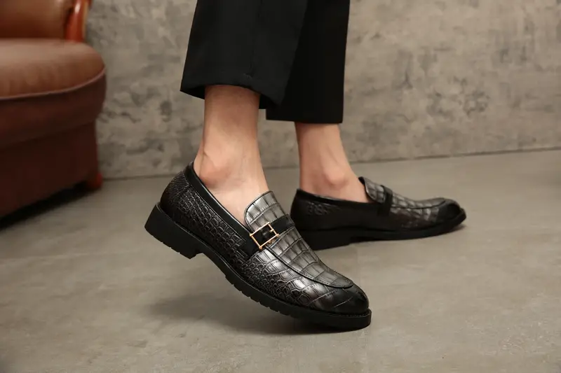 slip bit loafer shoes men s crocodile print pointed toe details 8
