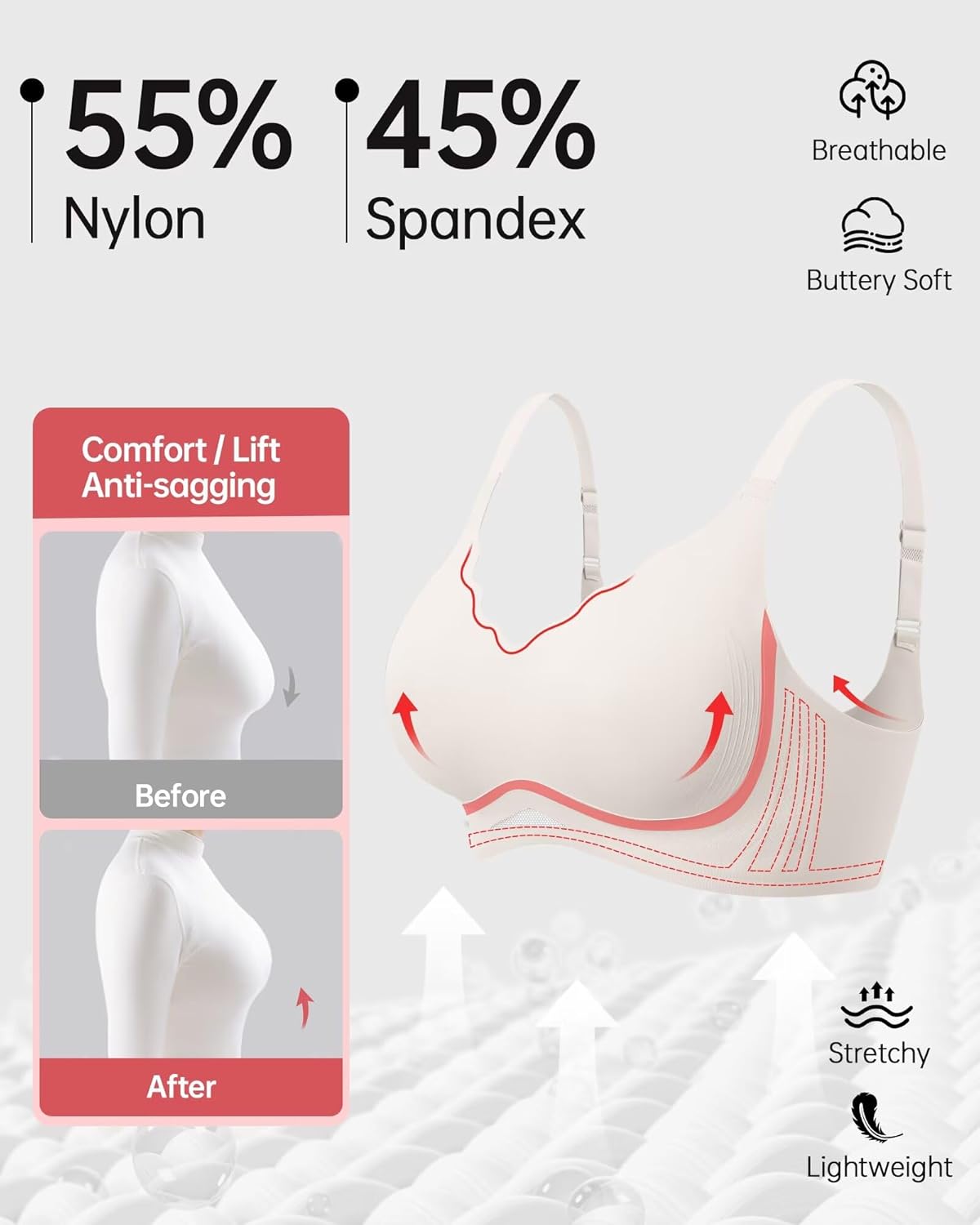 Vertvie Women's Seamless Bras Wireless Supportive Bras Scalloped Full Coverage Bralettes No Underwire Push Up Bra