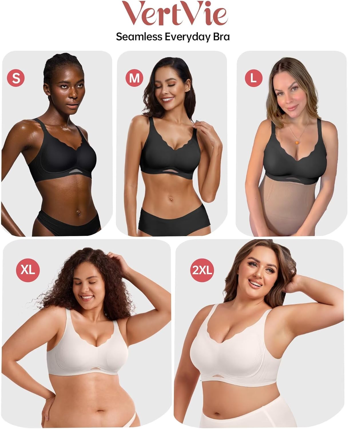 Vertvie Women's Seamless Bras Wireless Supportive Bras Scalloped Full Coverage Bralettes No Underwire Push Up Bra