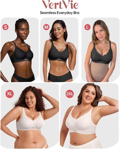 Vertvie Women's Seamless Bras Wireless Supportive Bras Scalloped Full Coverage Bralettes No Underwire Push Up Bra
