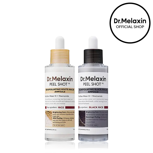 [Dr.Melaxin Official] Peel Shot Glow Rice Ampoule Duo - Serums for Brightening, Exfoliating, and Moisturizing - Suitable for All Skin Types