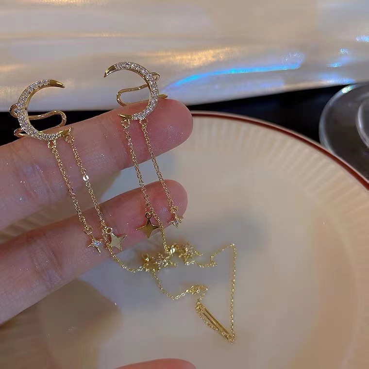 Moon and Star Tassel Ear Cuff