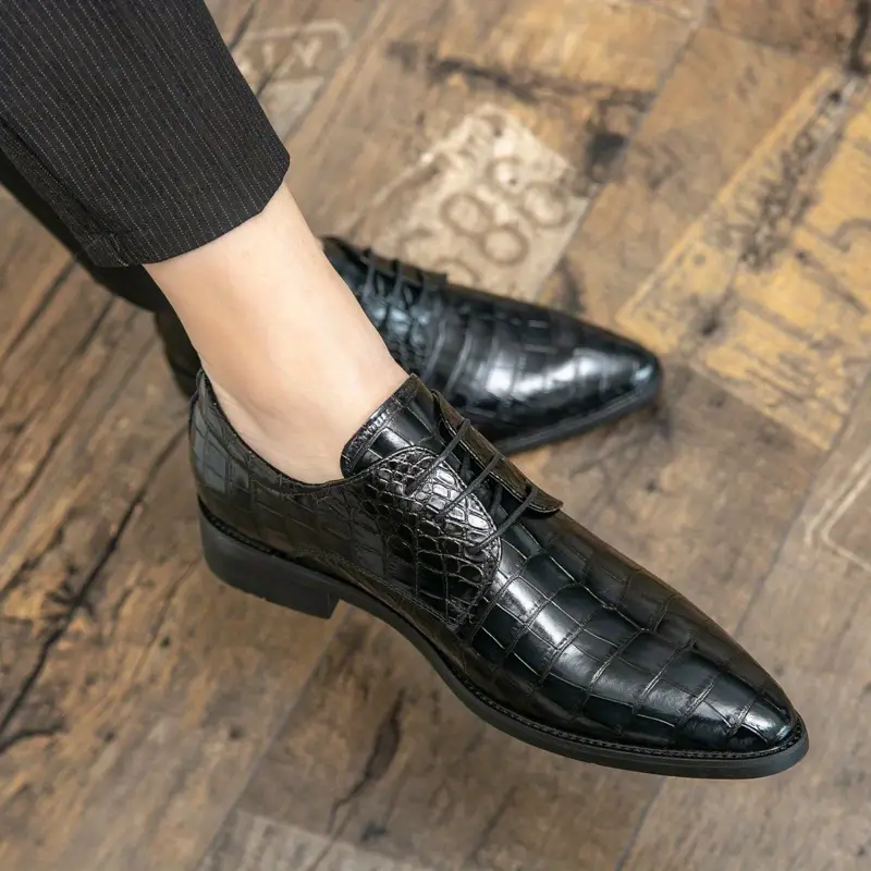 formal dress shoes crocodile embossed pointed top durable details 4