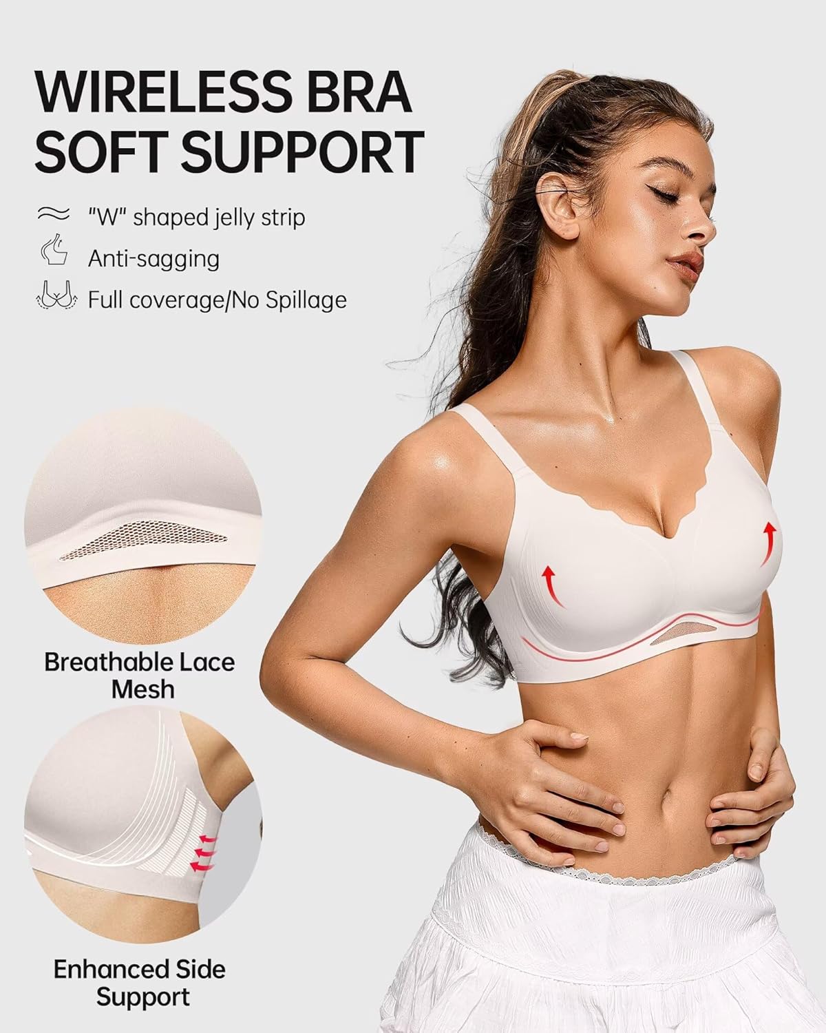 Vertvie Women's Seamless Bras Wireless Supportive Bras Scalloped Full Coverage Bralettes No Underwire Push Up Bra