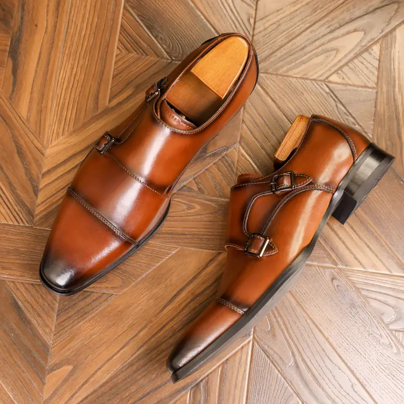 double monk strap slip loafers men s split leather uppers details 2