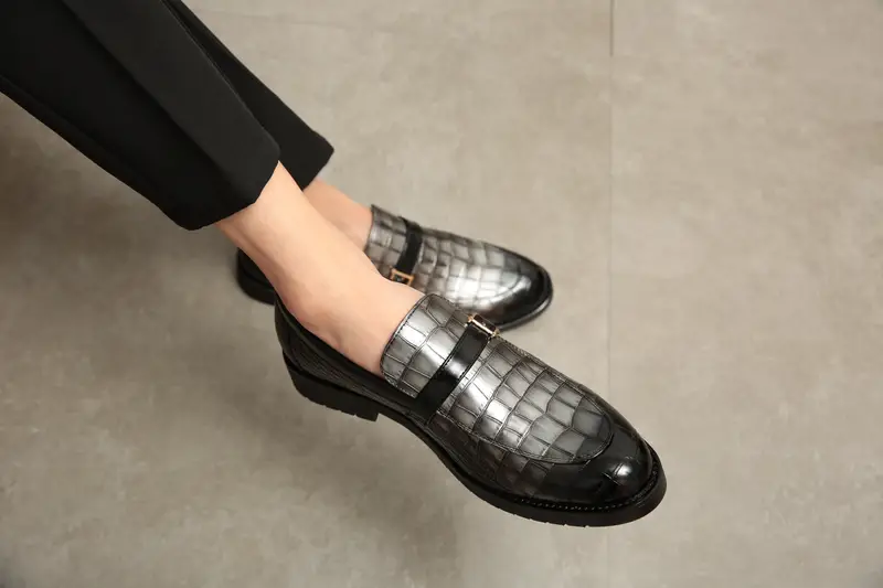 slip bit loafer shoes men s crocodile print pointed toe details 5