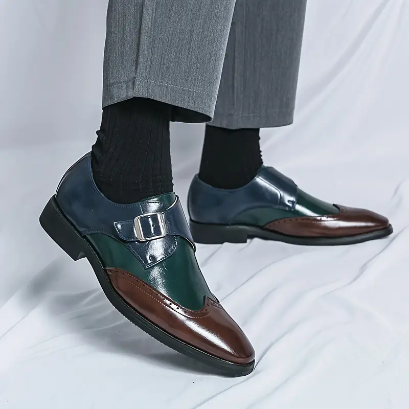 wing tip monk strap loafers plus size men s breathable slip details 5