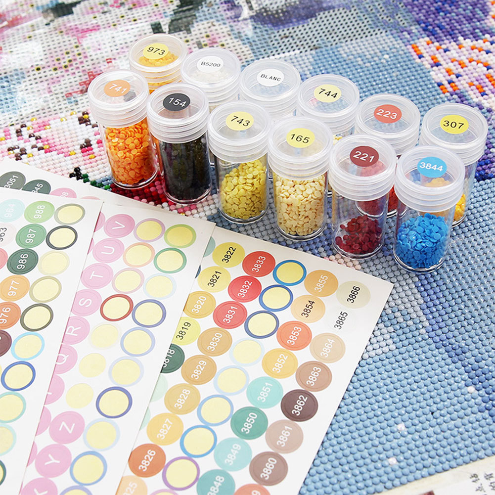 DMC 447 Colors Number Label Stickers for Diamond Painting Storage Box Bottle (Colorful)