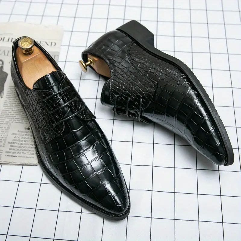 formal dress shoes crocodile embossed pointed top durable details 2