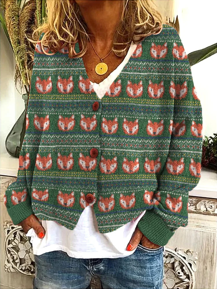 Japanese Floral Print Buttoned Casual Cardigan  Sweater AC