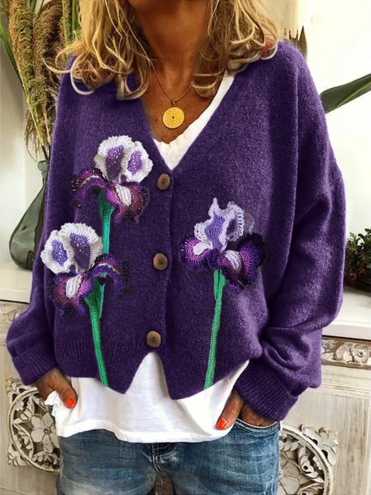 Japanese Floral Print Buttoned Casual Cardigan Sweater AF